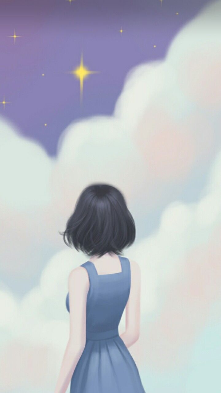 Photo of sad anime girl standing with her back turned