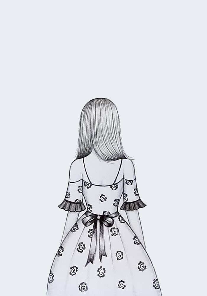 The image of a beautiful girl with her back drawn