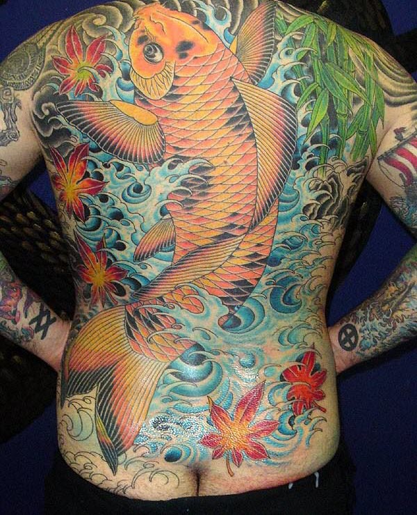 Mẫu tattoo cá chép kín lưng đẹp