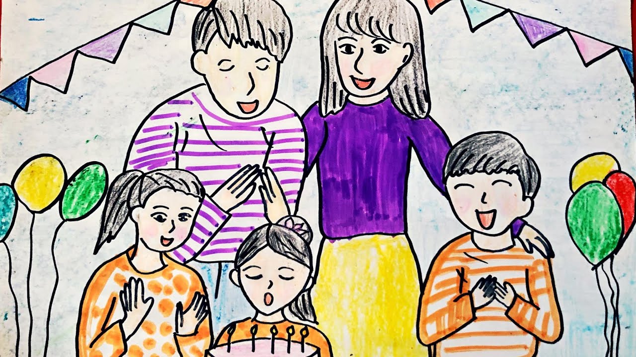 Ảnh tranh vẽ gia đình lớp 8 cực cute