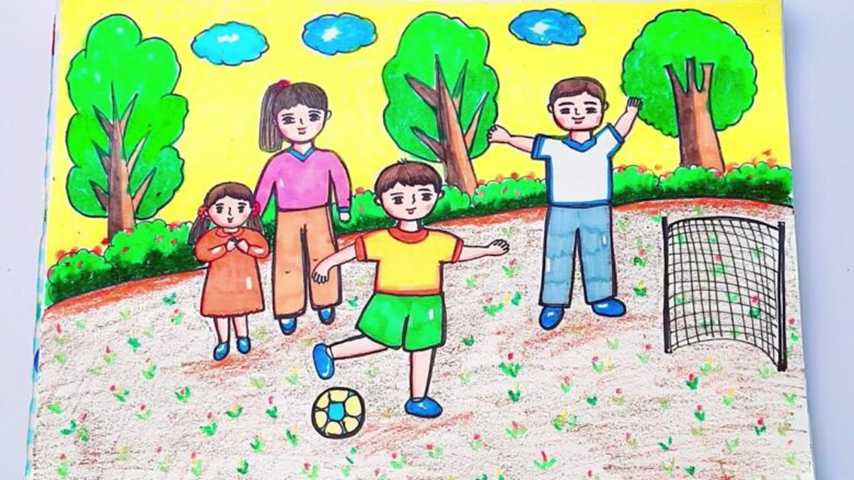 Hình ảnh tranh vẽ gia đình lớp 8 hạnh phúc