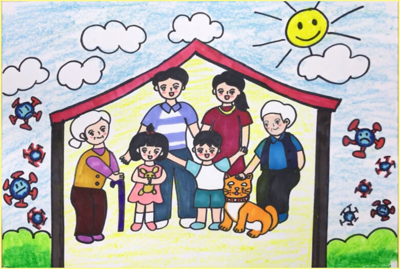 Hình ảnh tranh vẽ gia đình lớp 8 siêu hạnh phúc