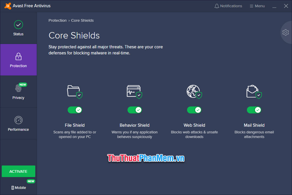 Trong Core Shields có bốn kiểu tường lửa bảo vệ