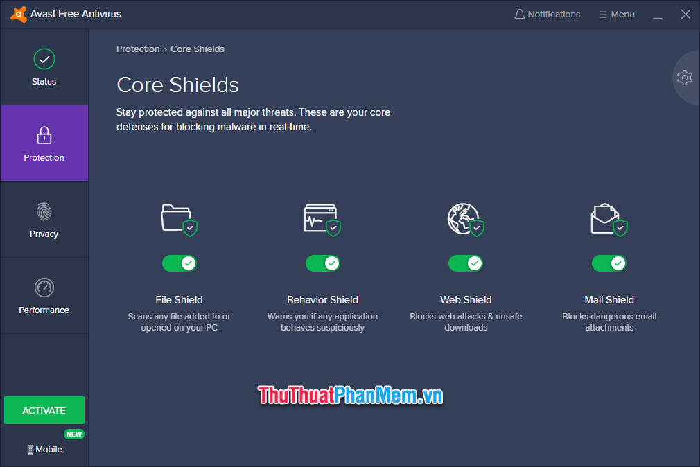Tùy chọn Core Shields
