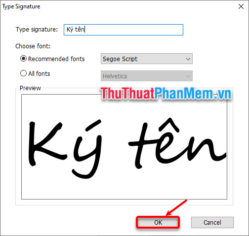 Nhập chữ ký cần tạo trong phần Type signature, chọn font chữ trong phần Choose font