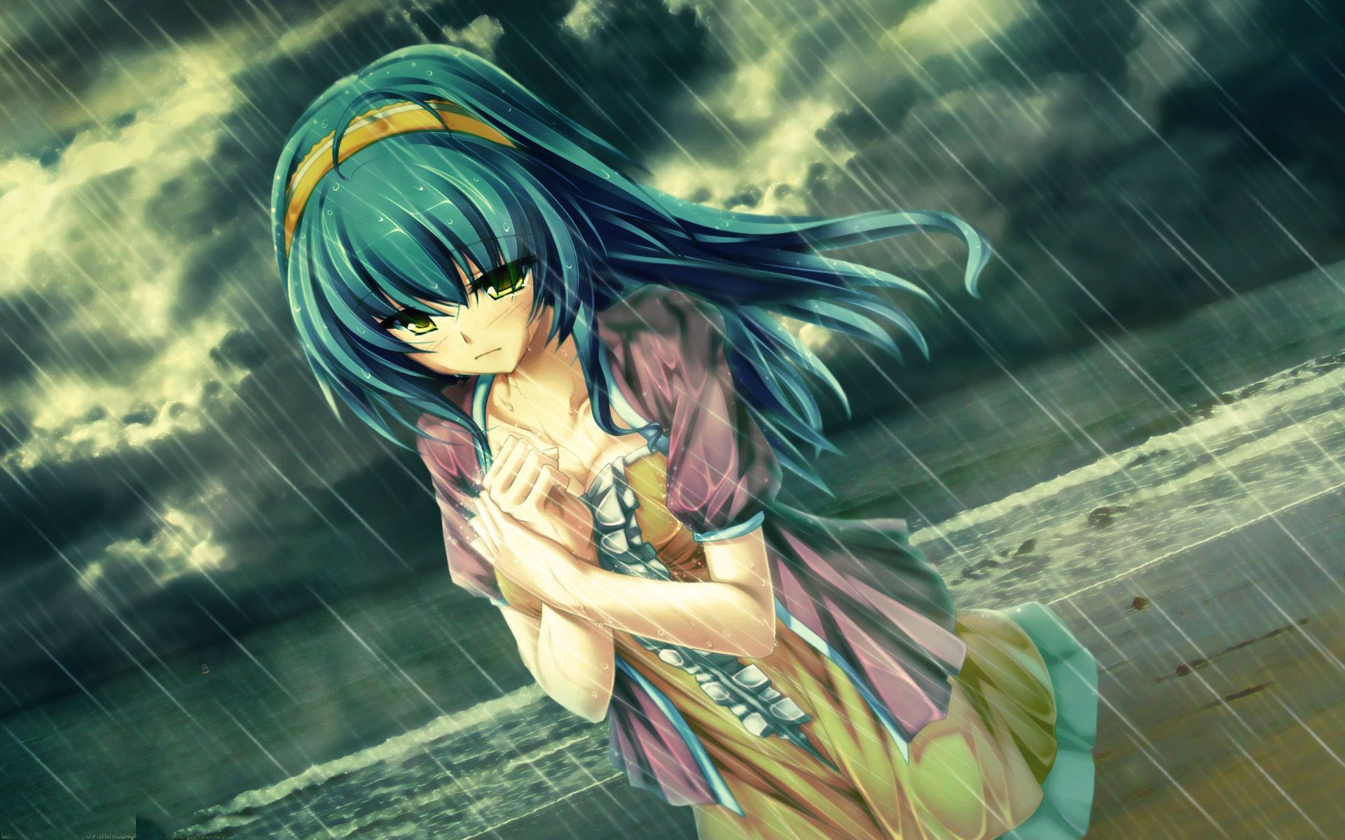 Hình ảnh anime buồn, khóc trong mưa
