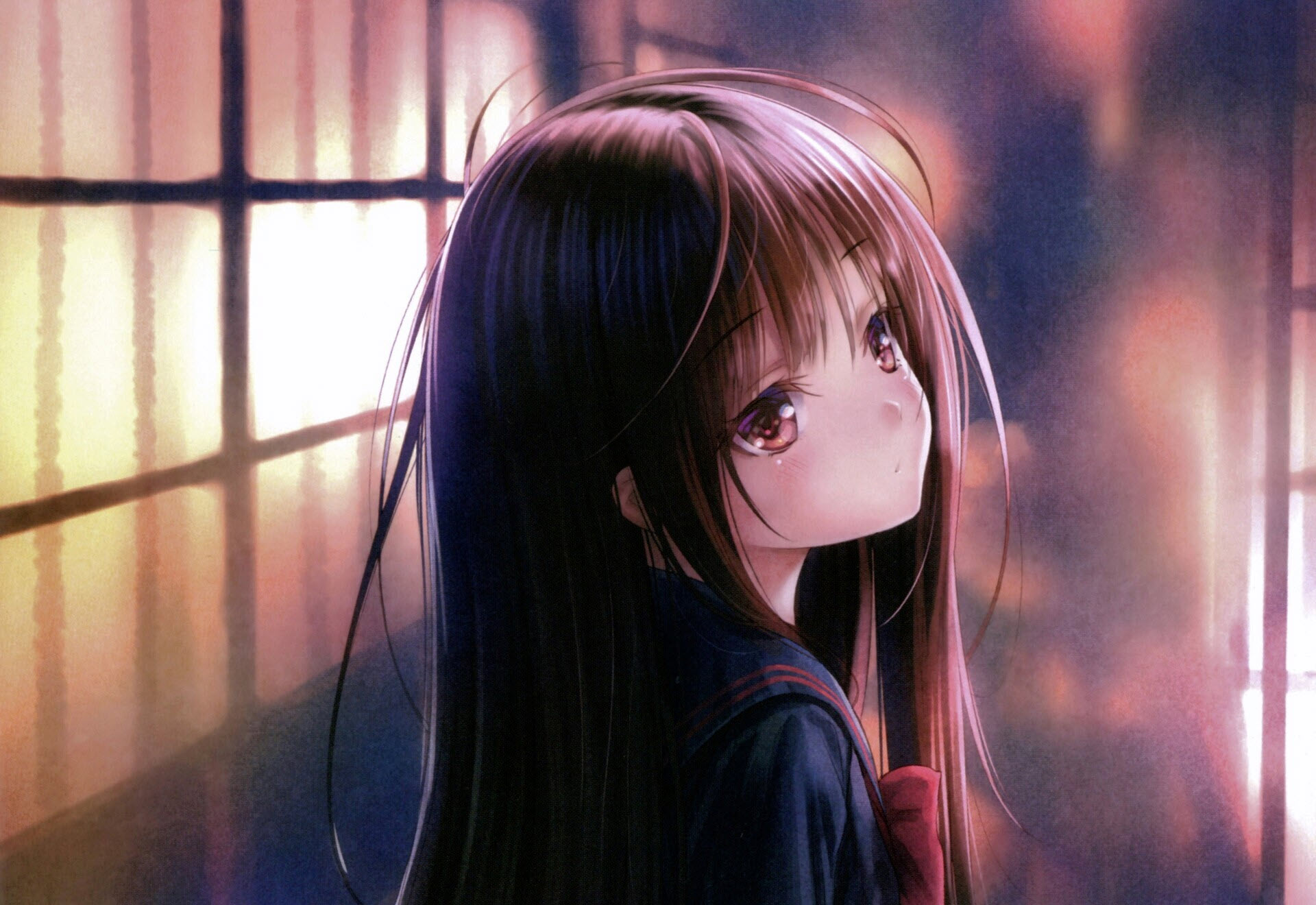 Hình ảnh anime cô gái tâm trạng buồn
