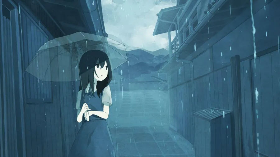 Hình ảnh cô gái khóc trong mưa anime
