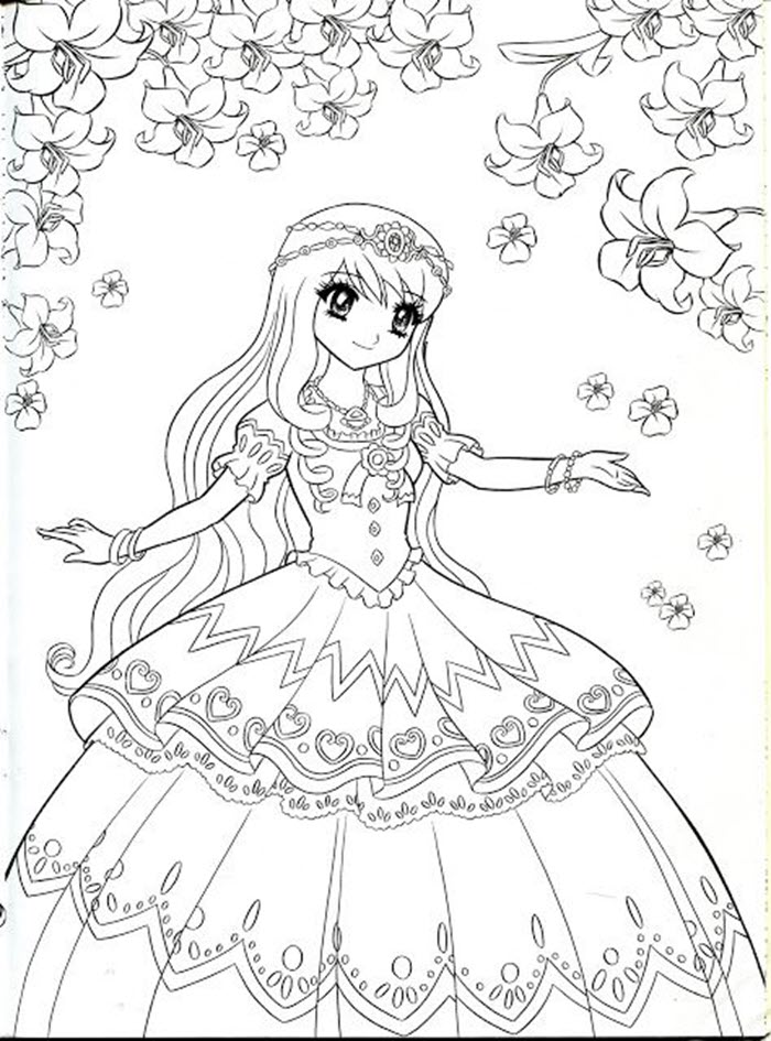 Hình tranh tô màu công chúa anime đẹp nhất