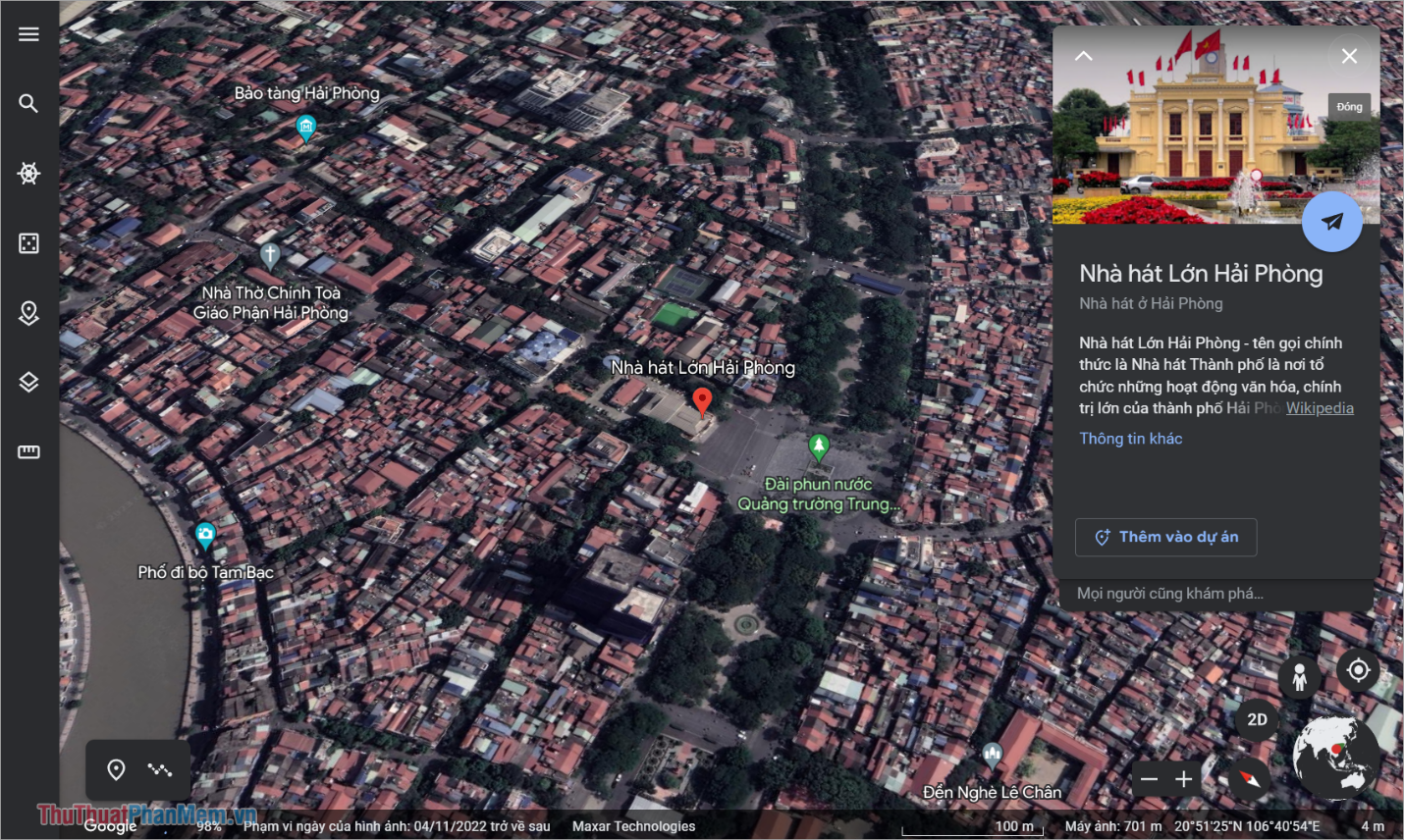 Google Earth sẽ tiến hành áp dụng bản đồ 3D đưa ra cho bạn những thông tin chi tiết nhất về địa điểm đó trên bản đồ