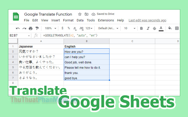 Cách tự động dịch ngôn ngữ hàng loạt trong Google Sheets cực dễ