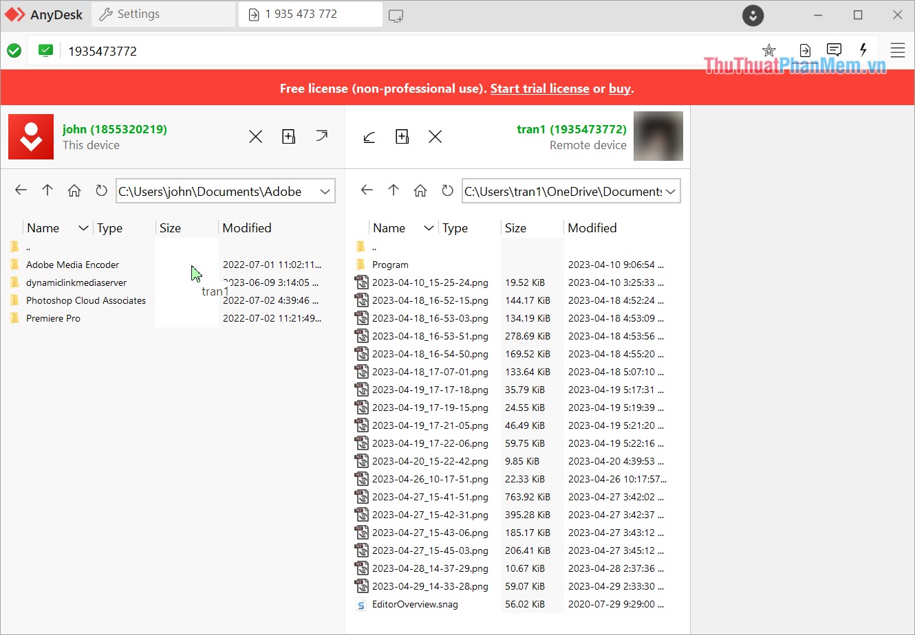 Các file hiển thị trên AnyDesk có thể truy xuất từ mọi ổ đĩa, mọi vị trí lưu trữ