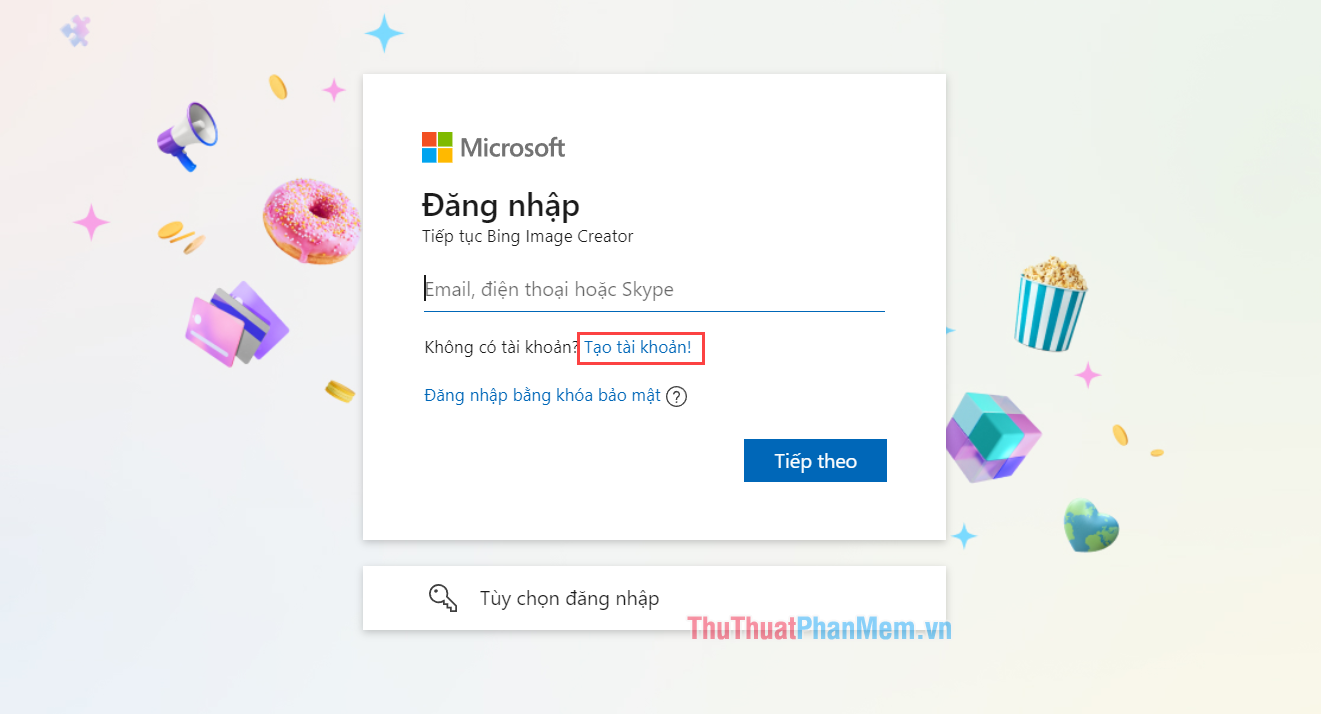 Đăng nhập vào Bing Image Creator bằng tài khoản Microsoft