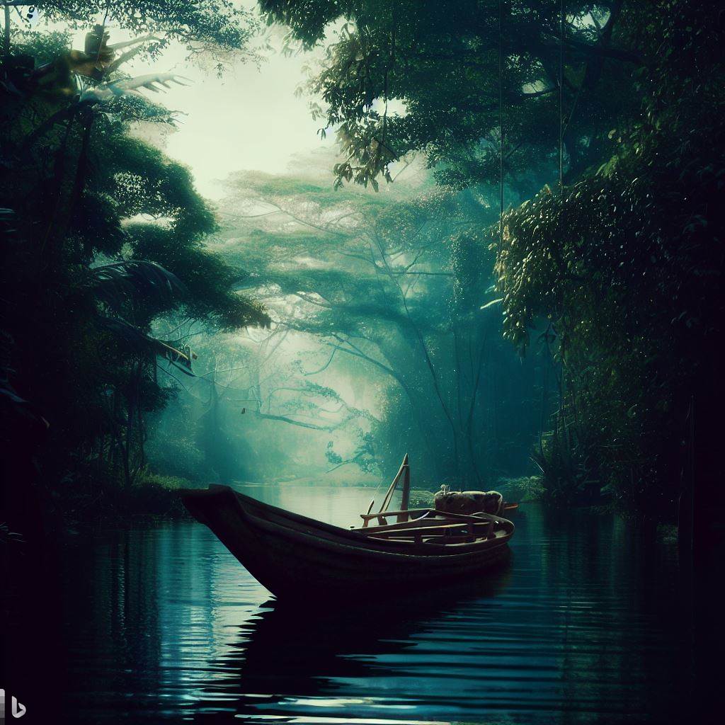 Hình ảnh con thuyền trong rừng thẳm Bing AI