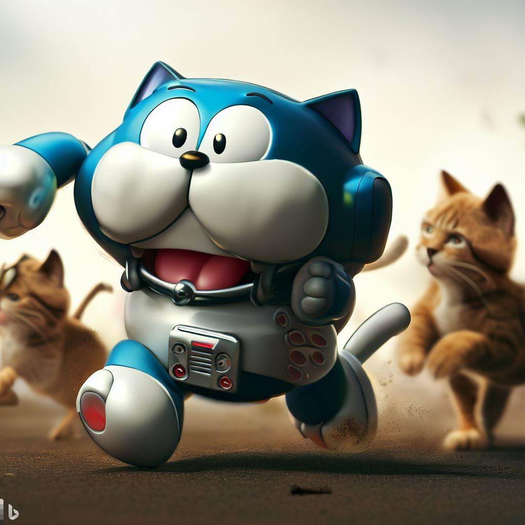 Tranh mèo máy Doremon 3D đẹp từ Bing AI