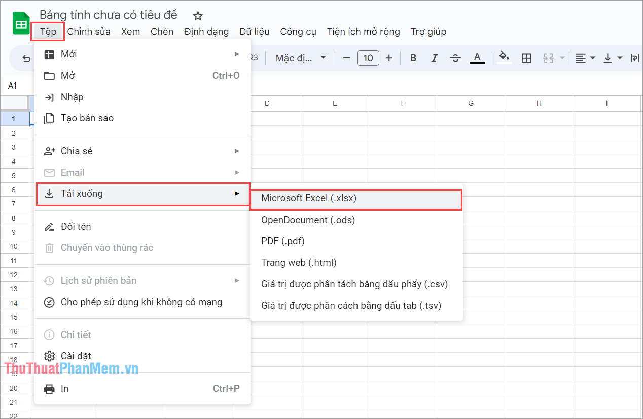 Chọn Microsoft Excel (.xlsx)