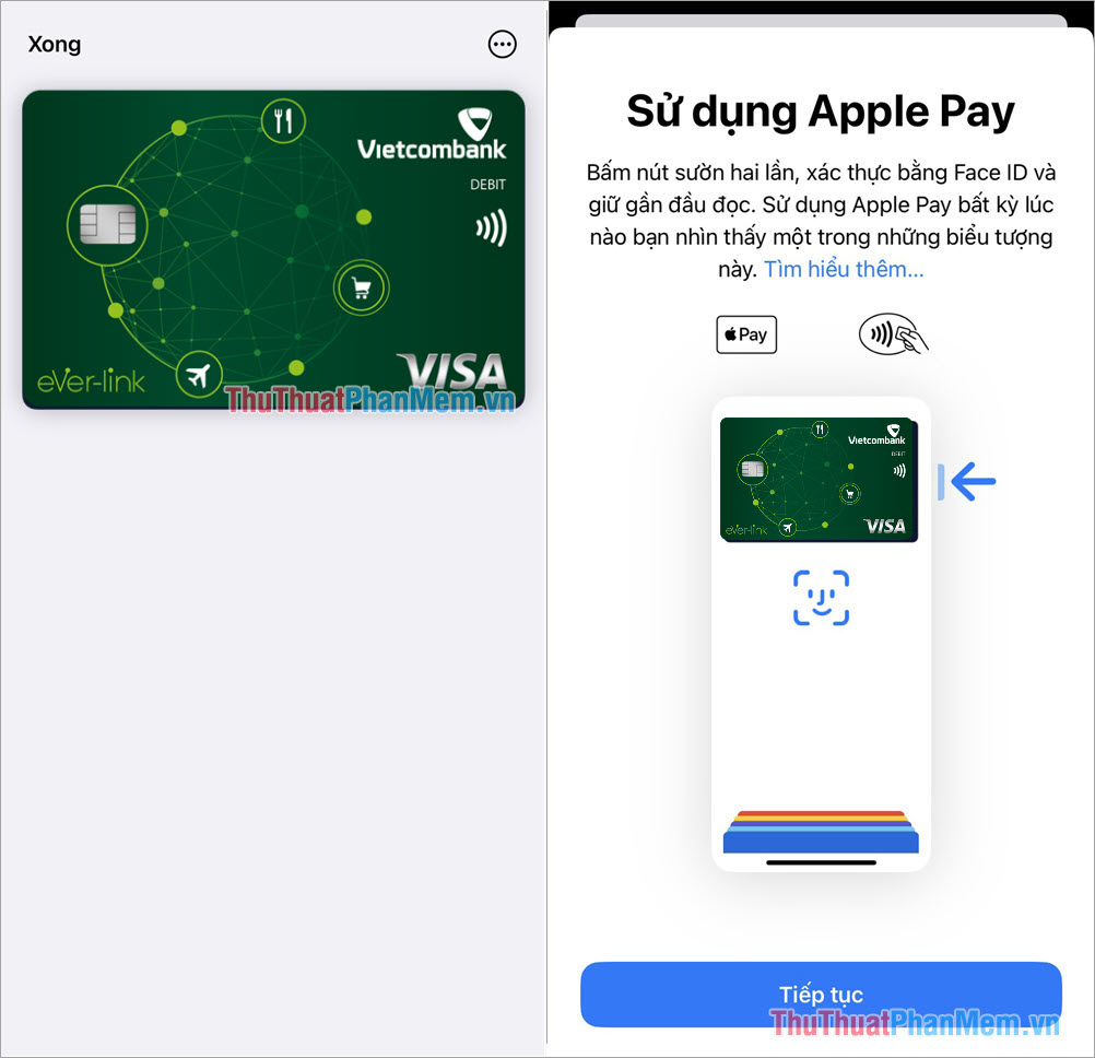 Bạn sẽ thấy thẻ Vietcombank Visa xuất hiện trên ví Apple Pay và đi kèm với hướng dẫn sử dụng
