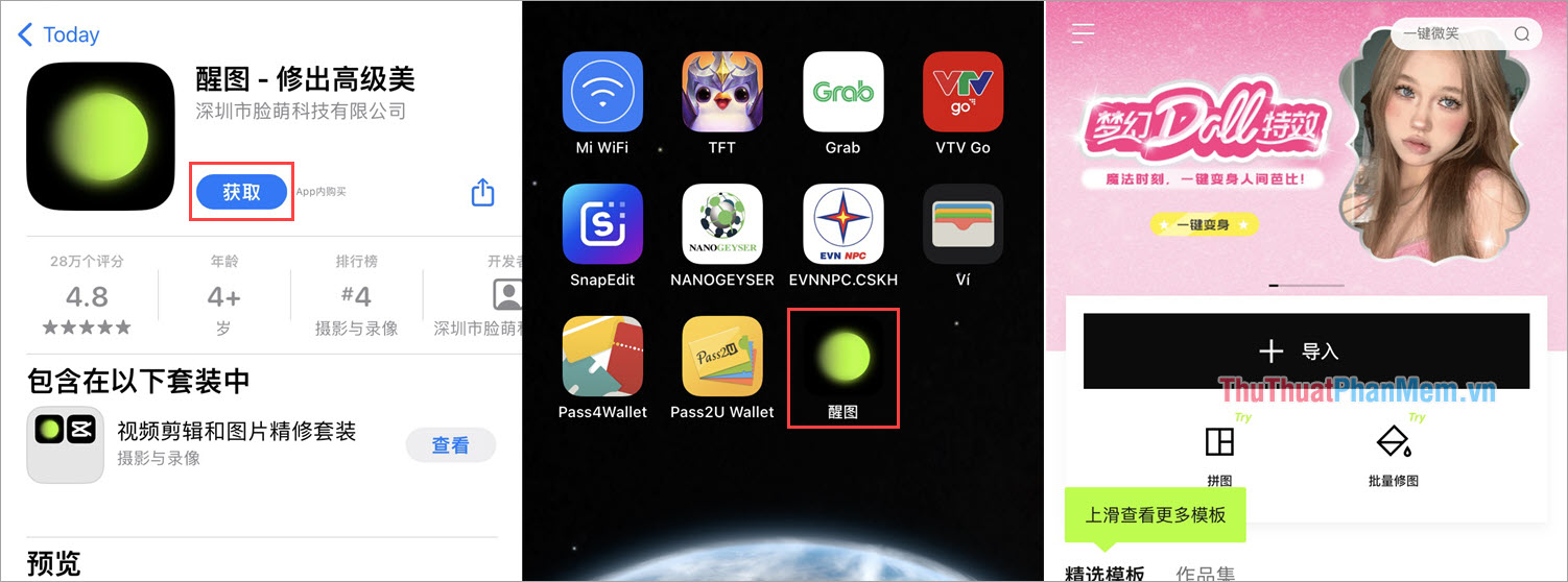 Sao chép tên 醒图 dán vào AppStore để tìm kiếm Xingtu