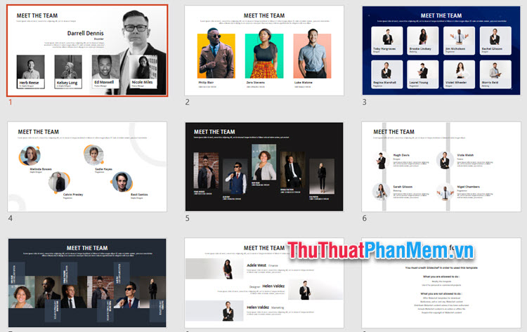 Mẫu PowerPoint thuyết trình nhóm với chủ đề Meet the Team đẹp