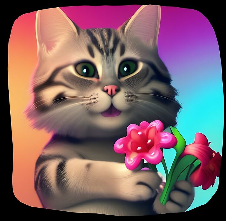 Hình chú mèo meme tặng hoa hài hước