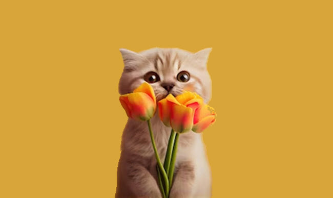 Hình meme mèo tặng hoa cute