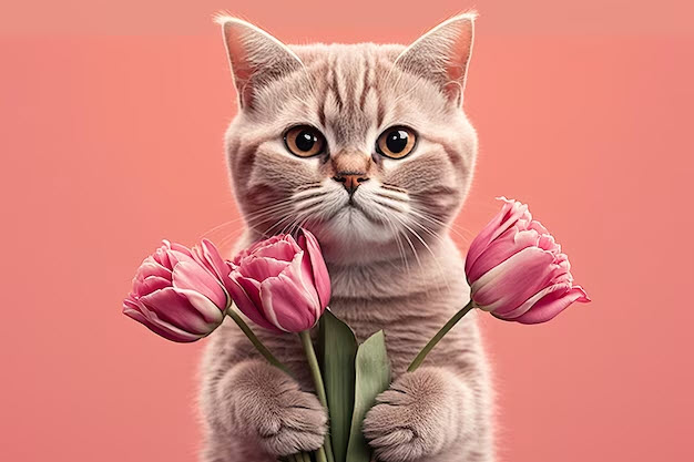 Hình mèo tặng hoa meme