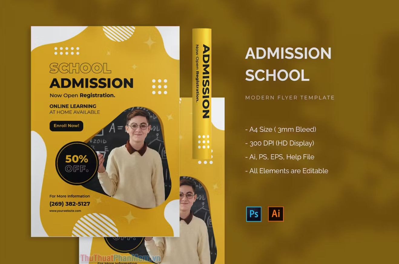 Mẫu Poster tuyển sinh trường học đơn giản định dạng PSD – Vector (Photoshop Illustrator)