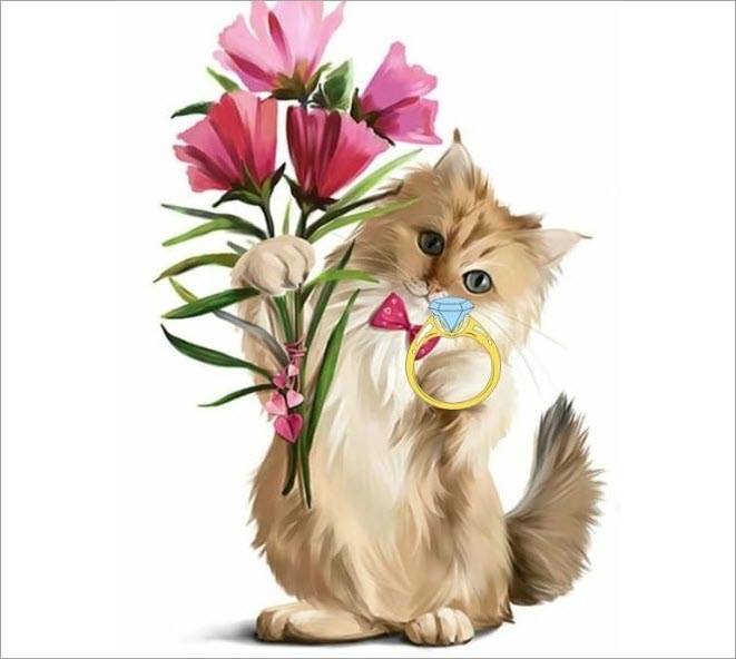 Meme mèo tặng hoa và nhẫn kim cương hài hước