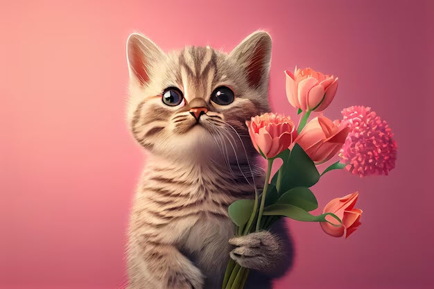 Mèo tặng hoa meme đáng yêu