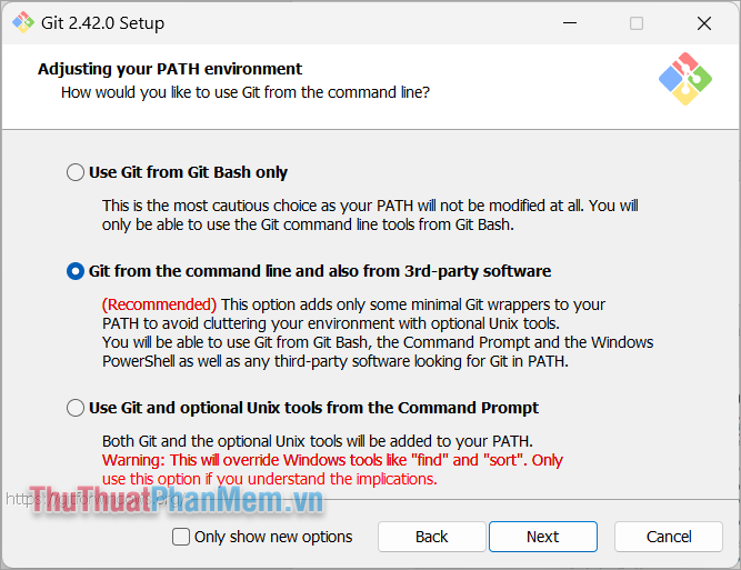 Chọn Git from the command line and also from 3rd-party software