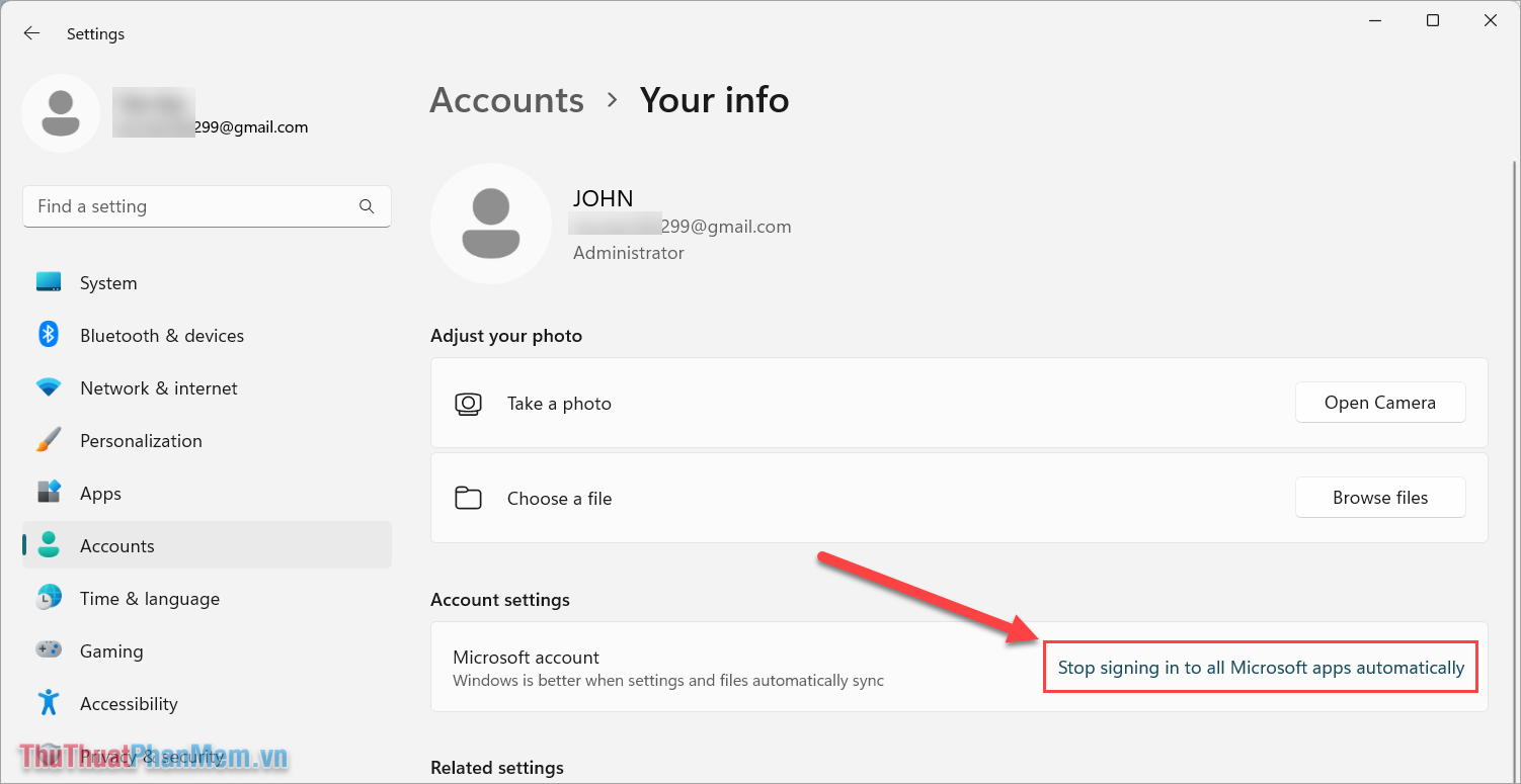 Chọn Stop signing in to all Microsoft apps automatically để dừng sử dụng tài khoản
