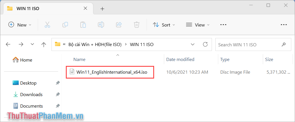Mở file ISO Windows 11 đã tải về