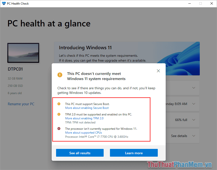 Mở phần mềm Health Check App để kiểm tra máy tính trước khi cài đặt Win 11