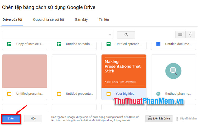 Chèn file trong Google Drive