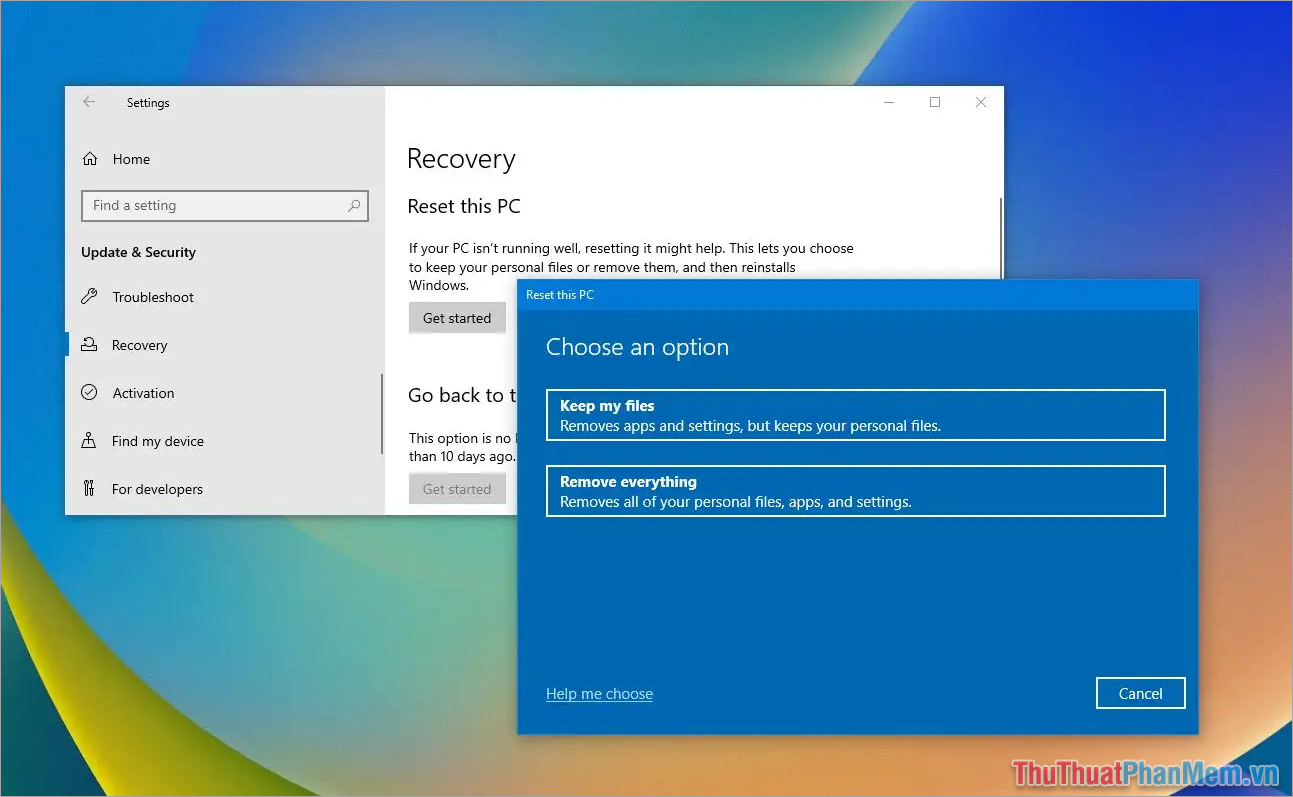 Bạn có thể sử dụng trực tiếp tính năng Reset PC trong Settings để khôi phục lại Windows và giữ lấy dữ liệu cá nhân