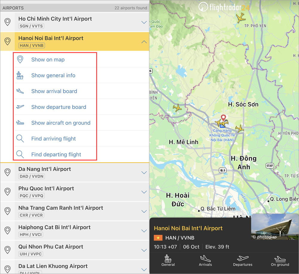 Flightradar24 sẽ cho hiển thị thông tin chuyến bay