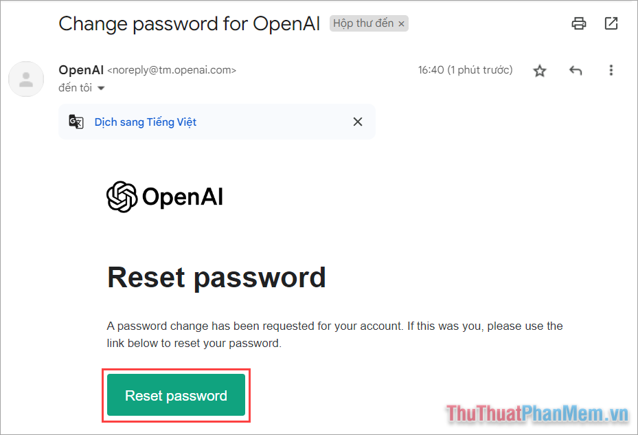 Chọn mục Reset Password để thay đổi mật khẩu tài khoản ChatGPT