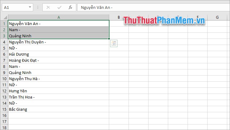 Gộp ô trong Excel bằng Justify