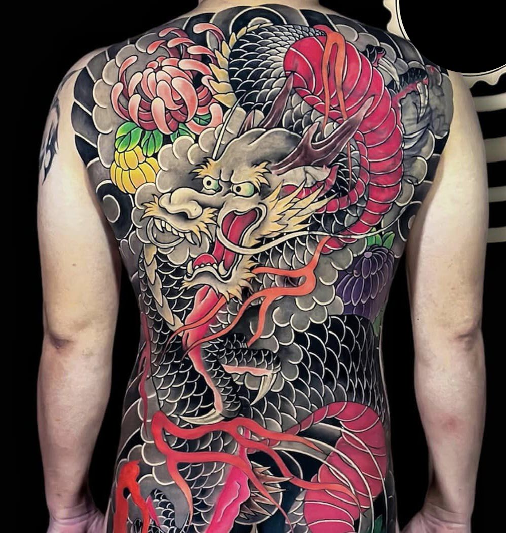 Hình Tattoo Rồng Nhật cổ full lưng