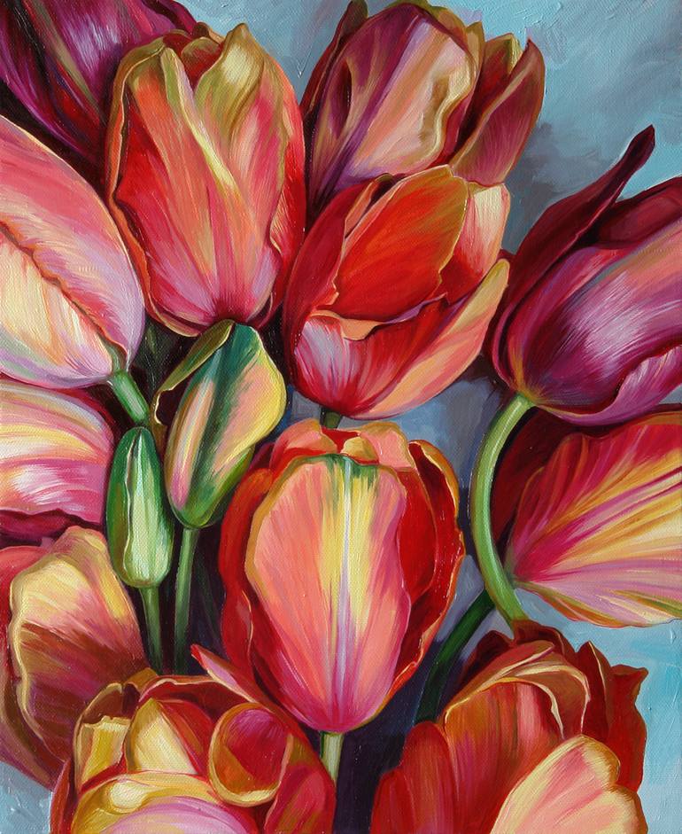 Ảnh nền hoa Tulip vẽ tay rất rất độc đáo