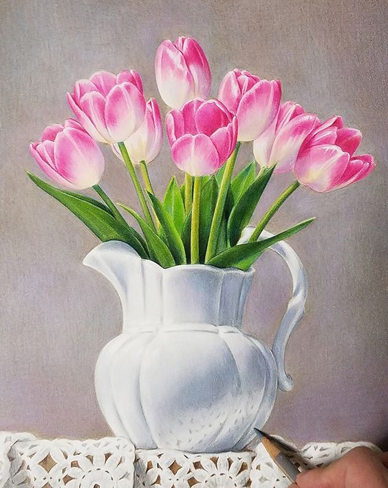 Ảnh nền hoa Tulip vẽ tay độc đáo nhất