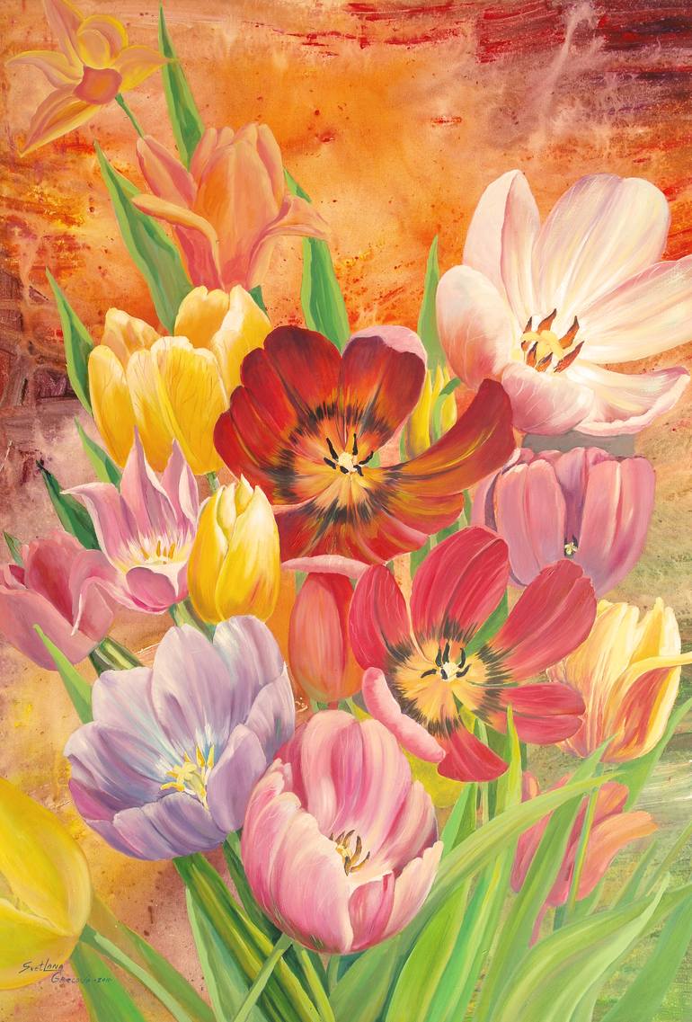 Ảnh nền hoa Tulip vẽ tay độc đáo