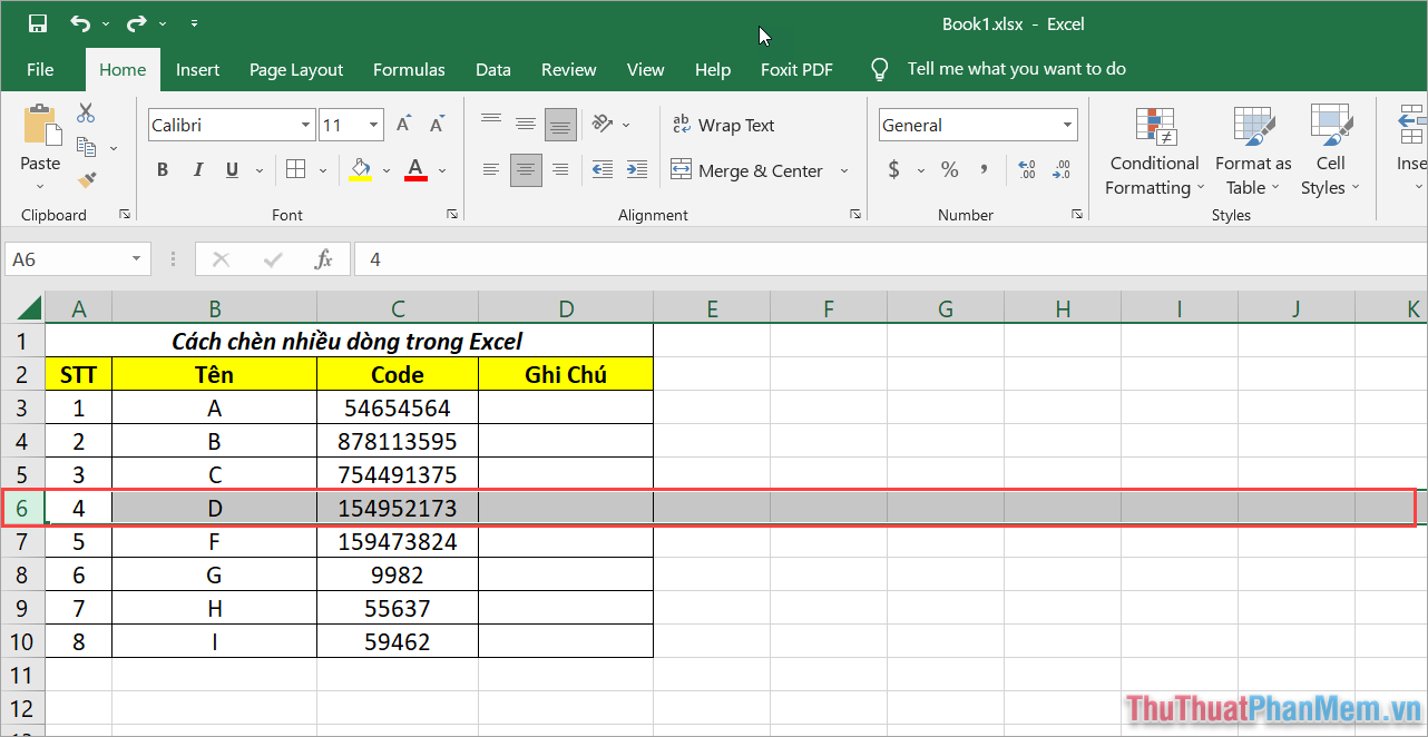 Cách Insert nhiều dòng trong Excel siêu nhanh