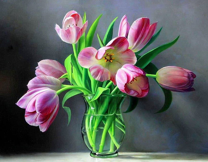 Hình nền hoa Tulip vẽ tay nghệ thuật