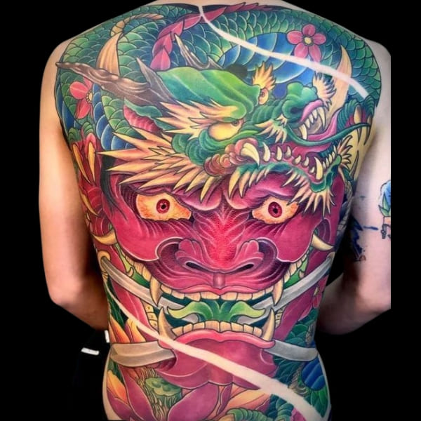 Hình ảnh mẫu tattoo mặt quỷ Nhật cổ