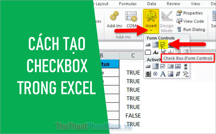 Cách tạo Checkbox trong Excel - Tạo nút tích trong Excel