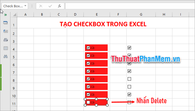 Cách xóa checkbox trong Excel