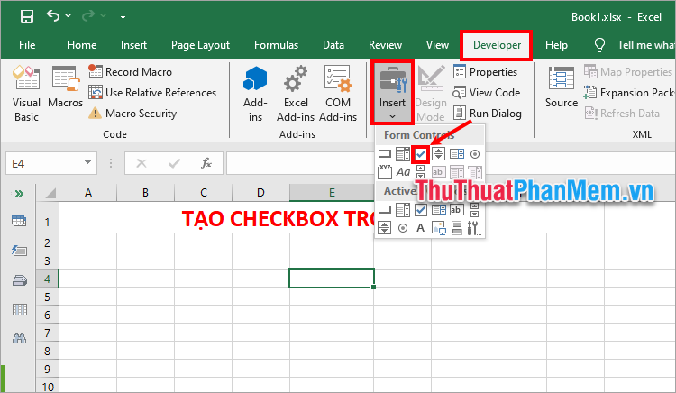 Tạo checkbox trong Excel