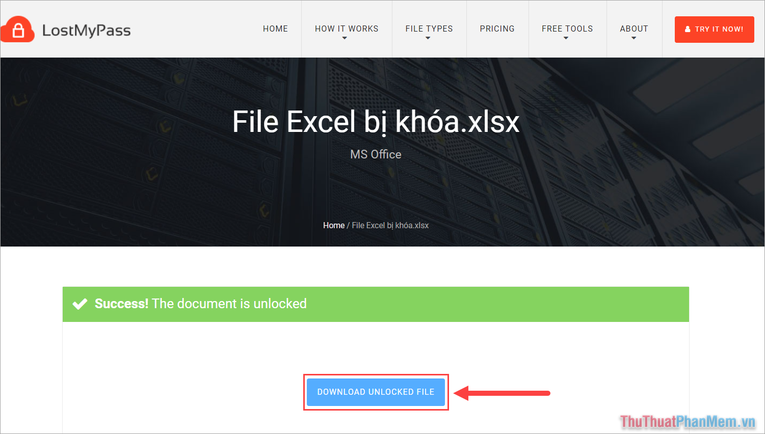 Chọn Download Unlocked File để tải file Excel đã mở khóa