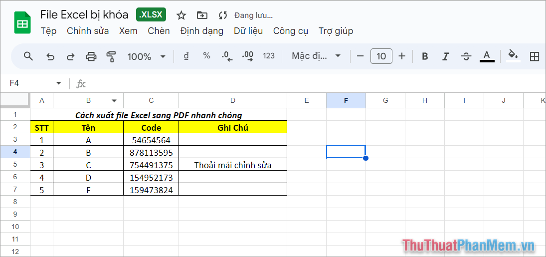 File Excel bị khóa sẽ được mở bằng Google Sheet